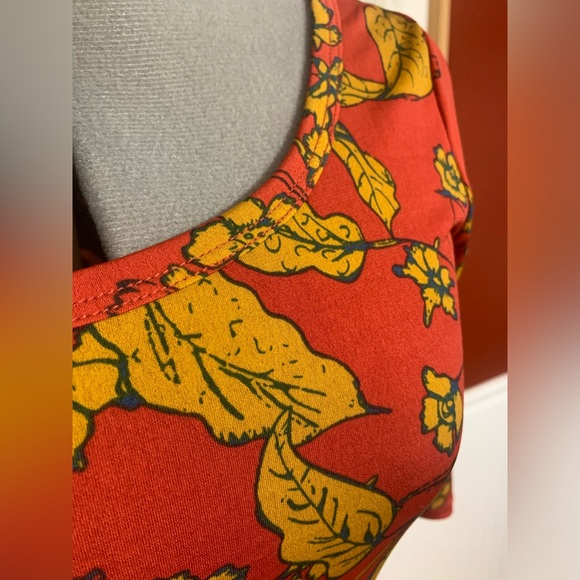 Unique Lularoe Red and Gold flower design dress. - Picture 2 of 5